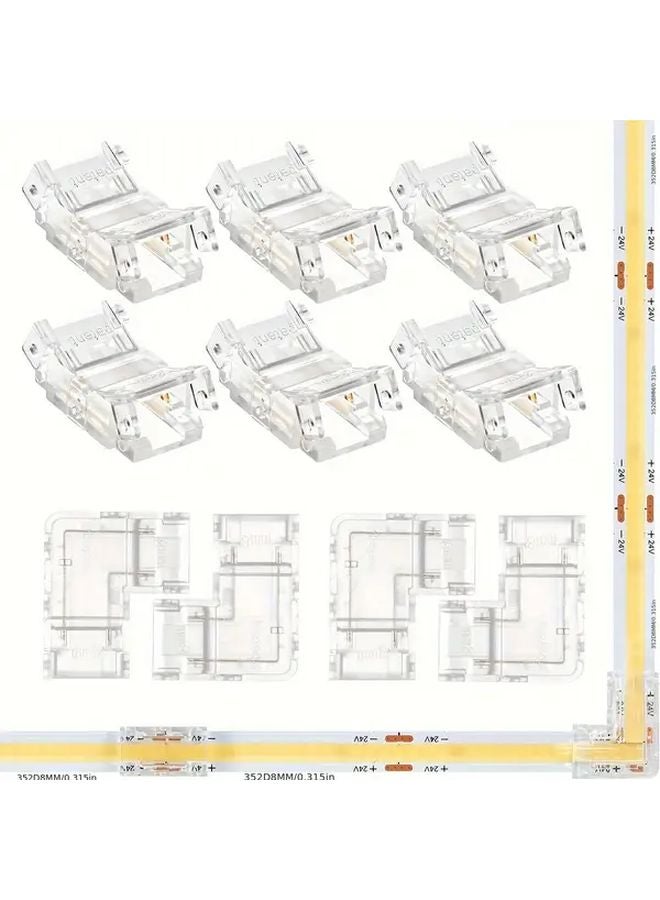 8mm Wide LED Strip Connector Kit 6pcs OB2P 8mm L and 4pcs O2P 8mm L for Single Color Strips - Image 1